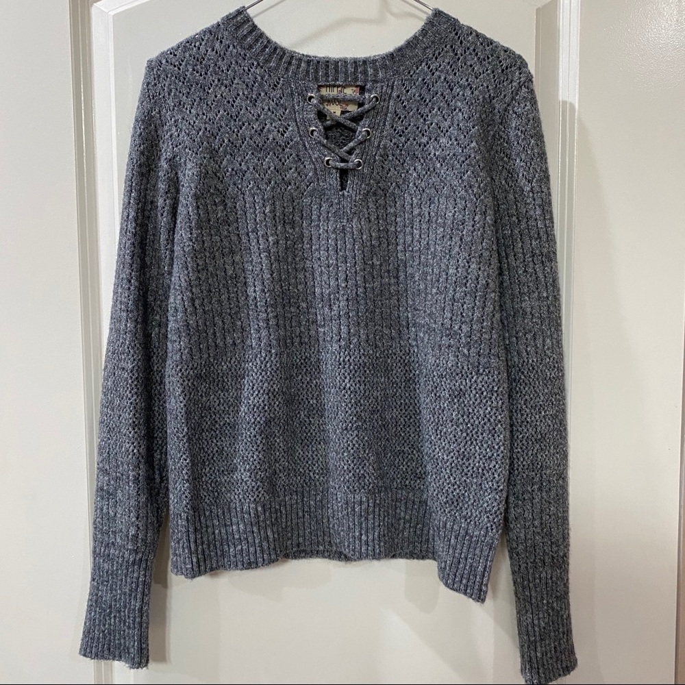 Blue/Gray Knit Sweater w/ laced neckline